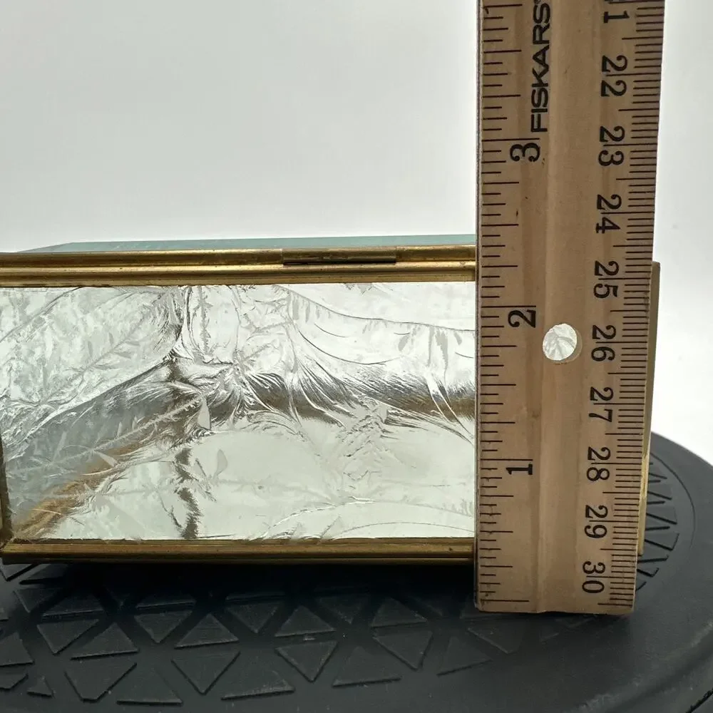 Vintage Glass Brass Trinket Box Etched Frosted Glass